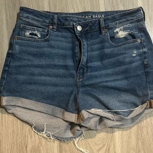 American Eagle Outfitters Distressed Dark Blue Jean Shorts